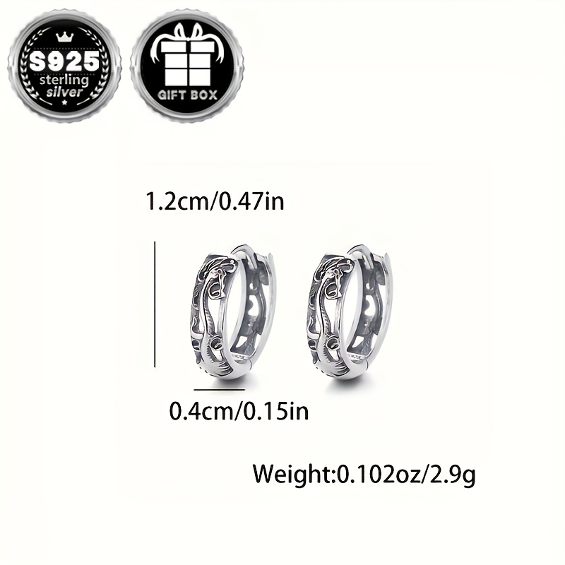 Sterling Silver Dragon Ear Studs with Chinese Totem Decorations
